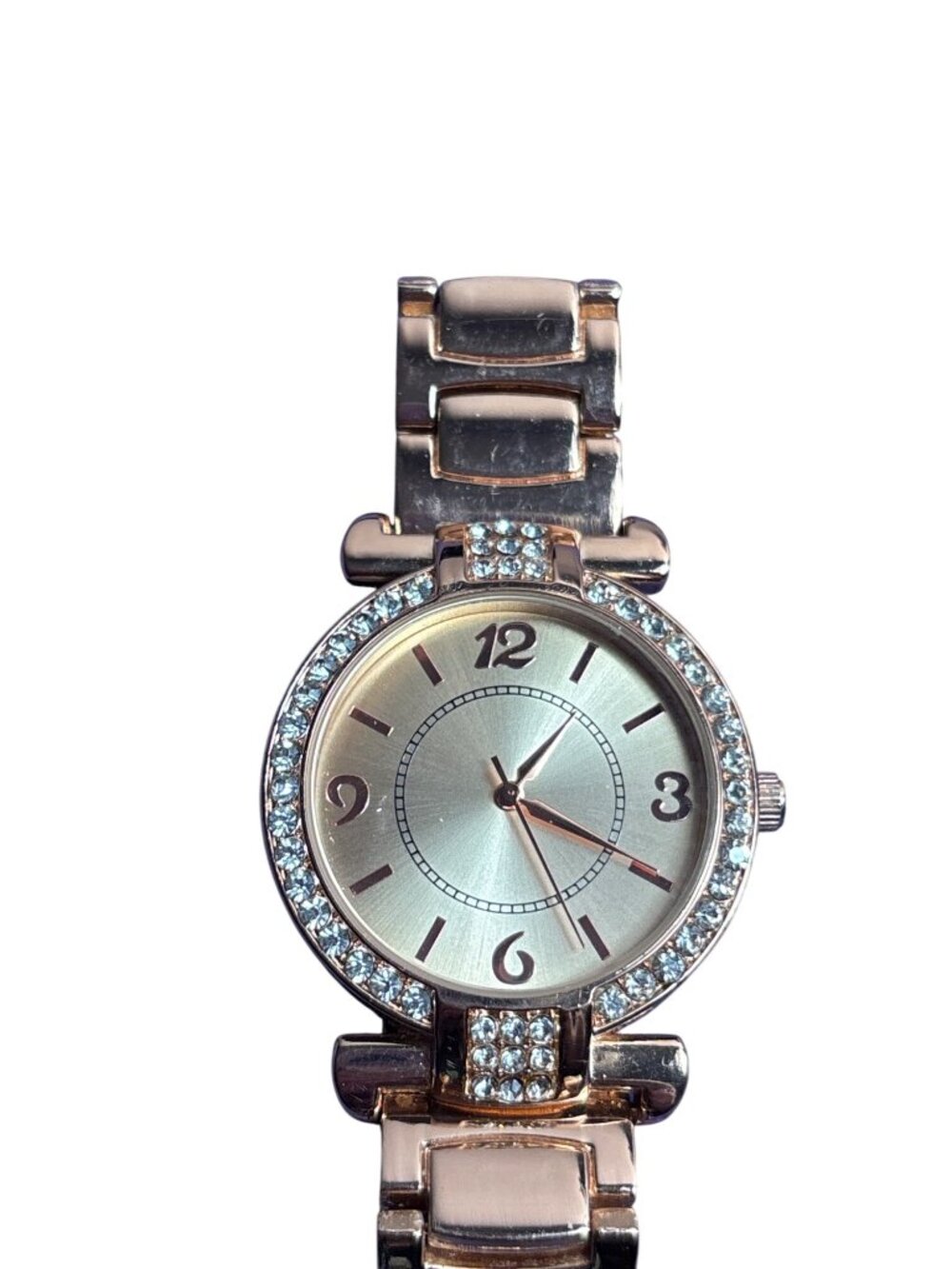 Charter Club Rose Goldtone Watch Clear Rhinestone Pave 6.5 inches Long